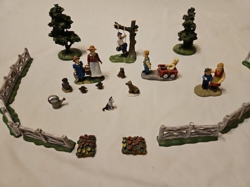 Lang & Wise Folk Art Village & Village Of The 4 Seasons People Trees Fence Dog